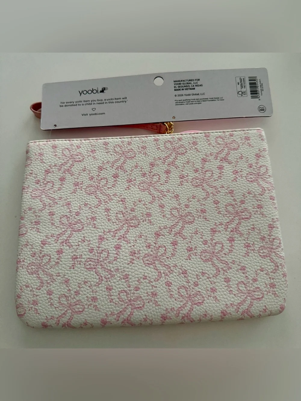 LoveShackFancy x Yoobi Coquette Bow Pink Flat Zip Accessory Pouch with Strap